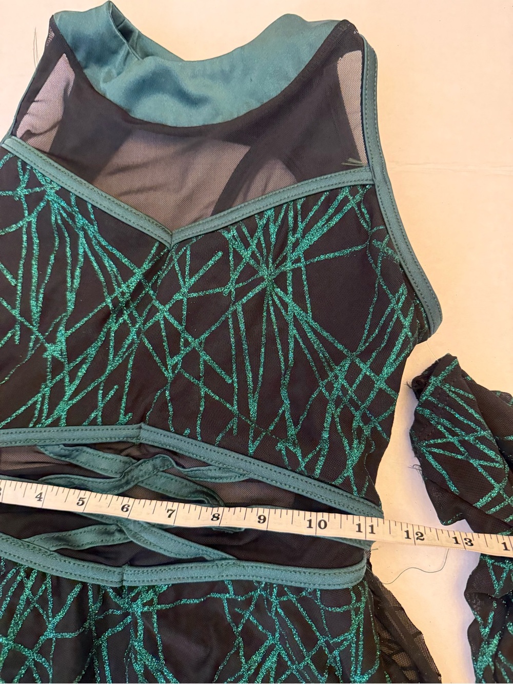 Weissman Elite Glitter Mesh Skirted Dance Leotard Emerald Green Costume - Picture 7 of 13